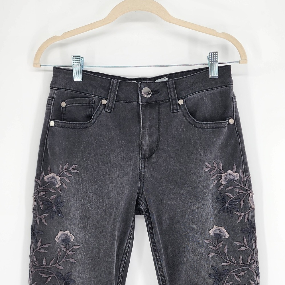 Womens Y2K Floral Embroidery Skinny Jeans Size 6 Whimsigoth Dark Fairy Edgy Chic